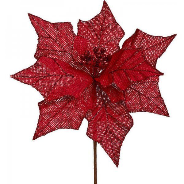 Χριστουγεννιάτικο Λουλούδι Κόκκινο, Λινάτσα (22cm)